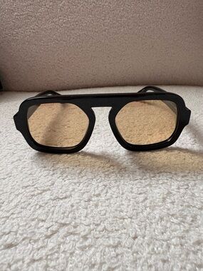 Black Frame Sunglasses with Amber Lenses - Women